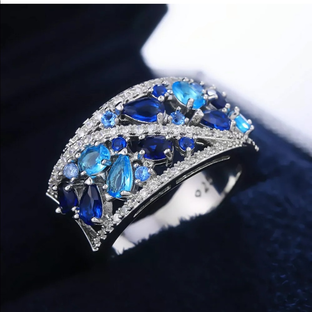 New 925 Silver Aquamarine & Sapphire Jewelry ring - Picture 7 of 7